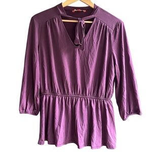 Modcloth Women's L Purple‎ Peplum Blouse with Tie Front and Mandarin Collar